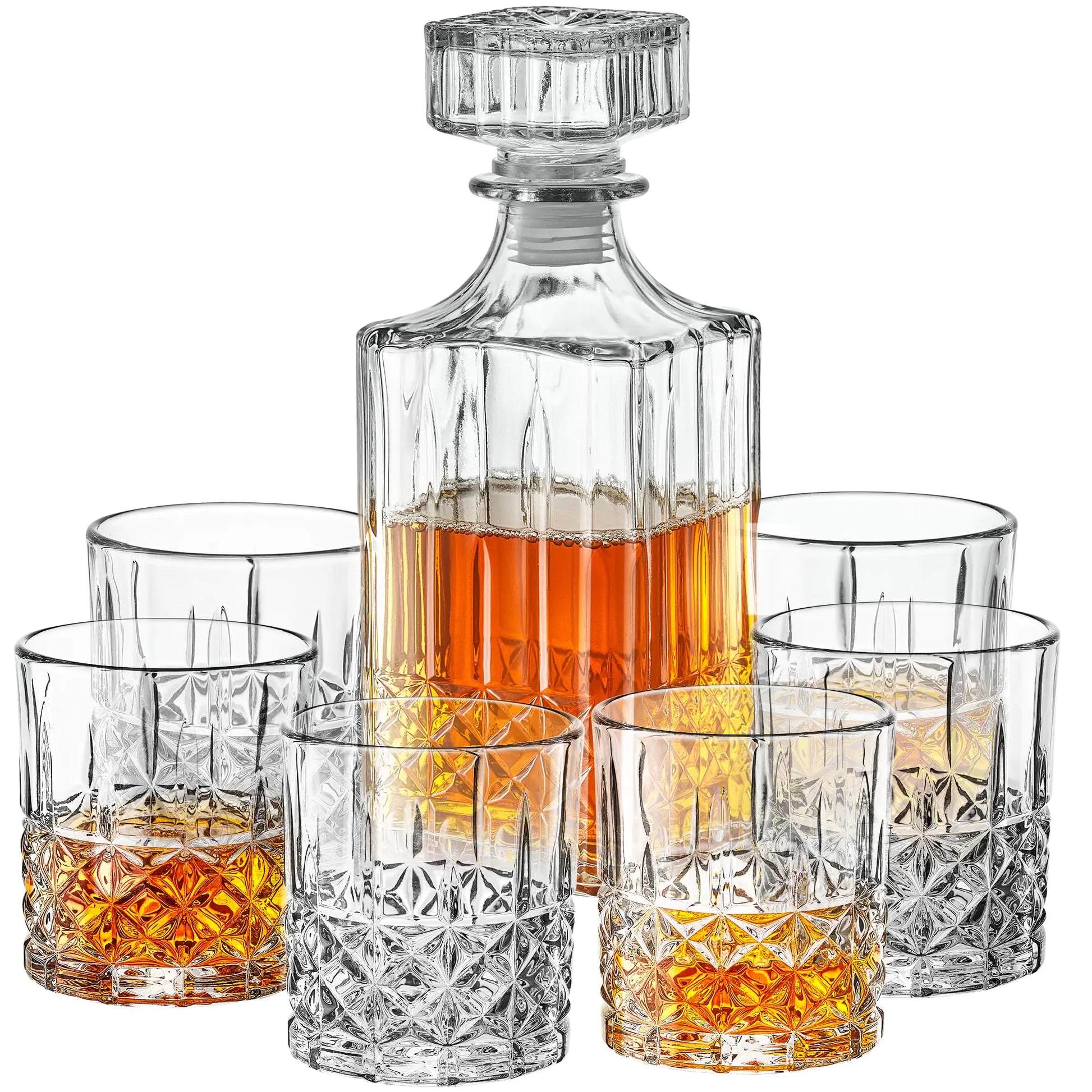 Whiskey Decanter Set with Glasses - Prestigious Whiskey Set with 25oz Liquor Decanter and 6 Glasses - Upscale Whisky Decanter & Glass Set - Birthday Gifts for Men Dad Boyfriend Groomsmen Fathers Day