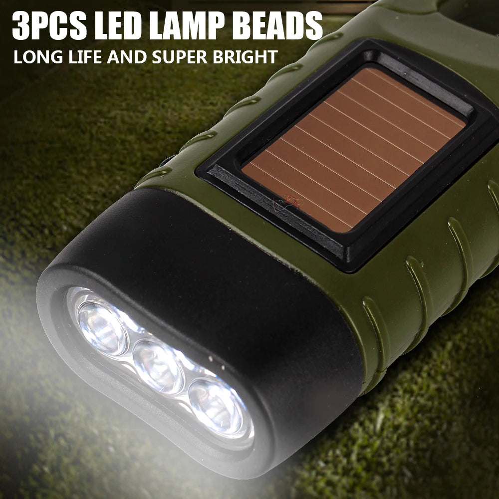 Torch Lantern for Outdoor Camping Mountaineering LED Flashlight Hand Crank Dynamo Tent Light Solar Power Portable