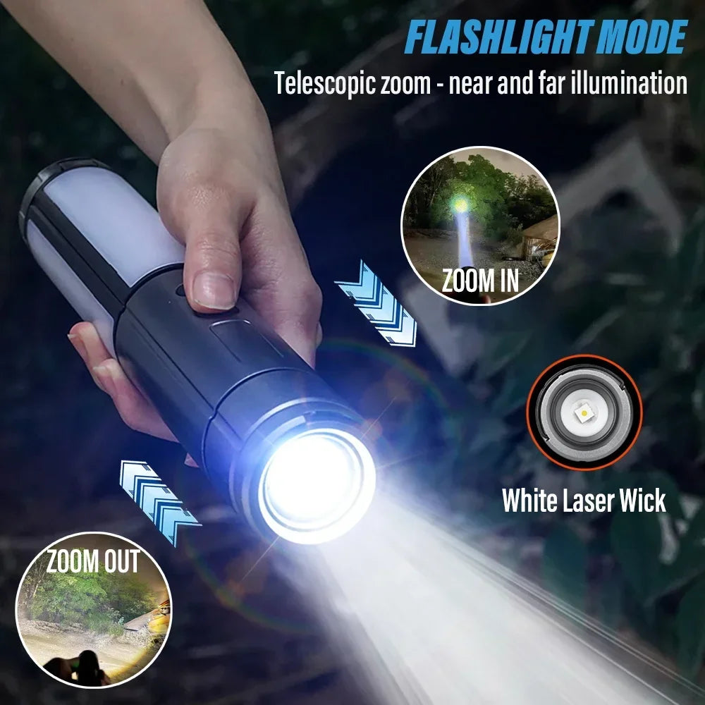 Multi-functional Camping Light 2 in 1 USB Rechargeable Camping Lantern\Flashlight with Hook Outdoor Emergency Camping  Lamp