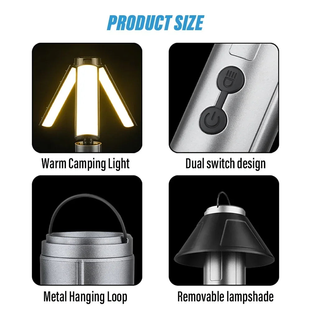 Multi-functional Camping Light 2 in 1 USB Rechargeable Camping Lantern\Flashlight with Hook Outdoor Emergency Camping  Lamp
