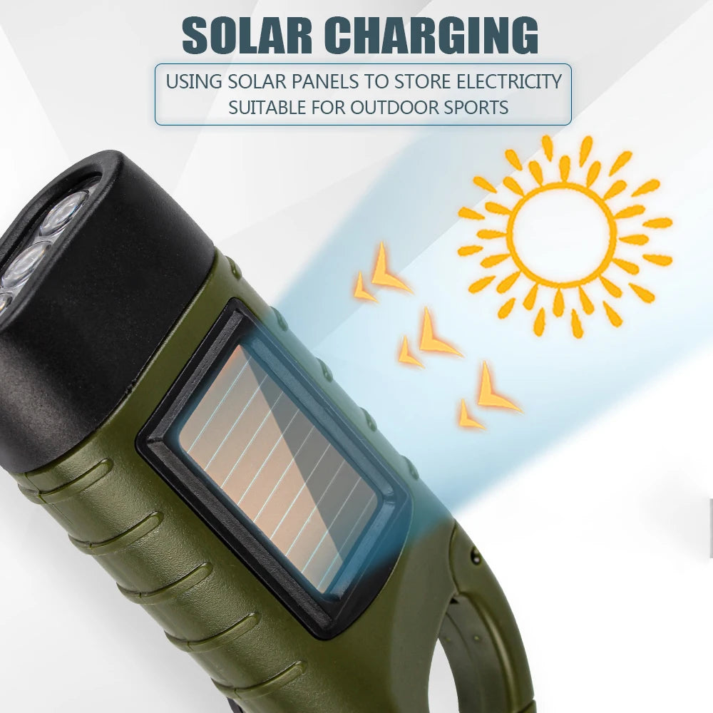 Torch Lantern for Outdoor Camping Mountaineering LED Flashlight Hand Crank Dynamo Tent Light Solar Power Portable