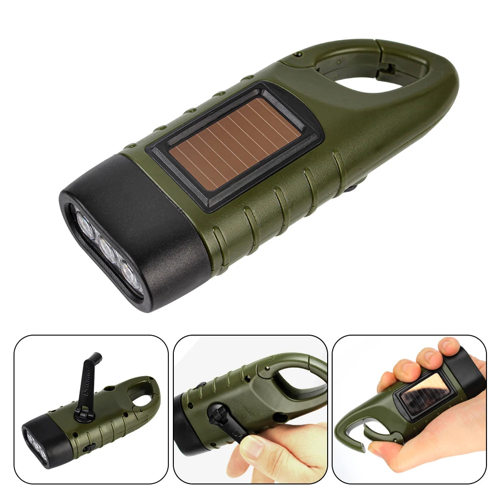 Torch Lantern for Outdoor Camping Mountaineering LED Flashlight Hand Crank Dynamo Tent Light Solar Power Portable