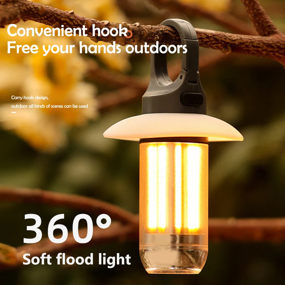 LED Rechargeable Flashlight Camping Lantern 5 Modes Super Bright Portable Hanging Tent Lamp Waterproof Hiking Fishing Outdoor