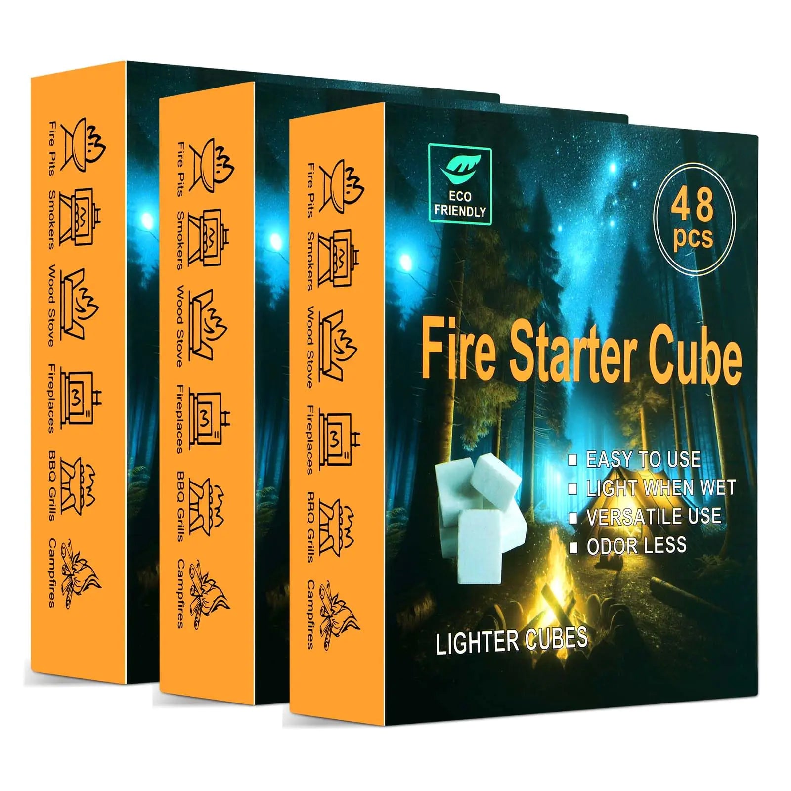 SUNLIFER Natural Fire Starter for Fireplaces: 144 Premium Odorless Fire Starters Squares | Waterproof Quick Firestarters Cubes for Campfires | Wood Stove | Grills | Fire Pit | Smokers