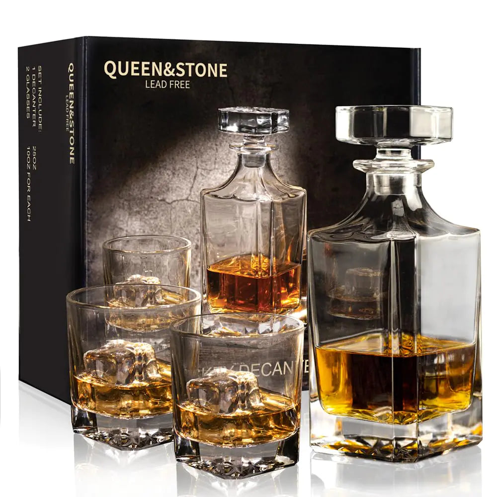 Square 25Oz Whiskey Liquor Decanter Set With 2 Glasses in BoxDecanter Set for Scotch LiquorWhiskey Wine Decanter Suit for Men and Women Father Coworkers Lovers